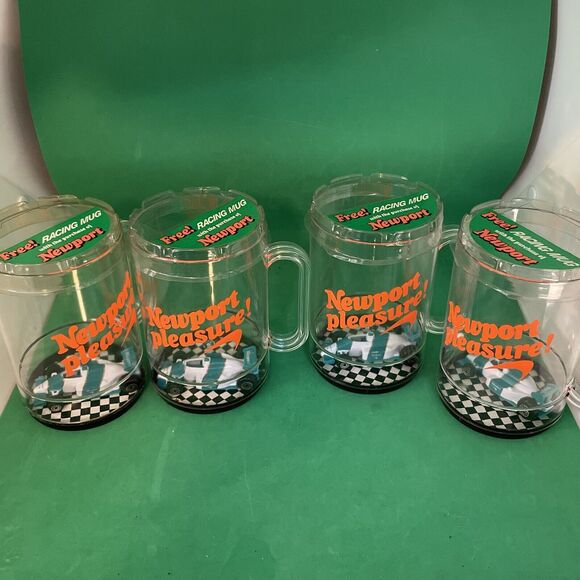 Vtg NEWPORT Cigarettes Grand Prix Racing Car Drinking Glasses Lot of 4 New! - Picture 7 of 9